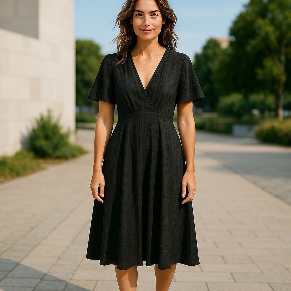 SHEIN Curve Black Scallop Trim V Neck Dress Women's Size 3XL‎